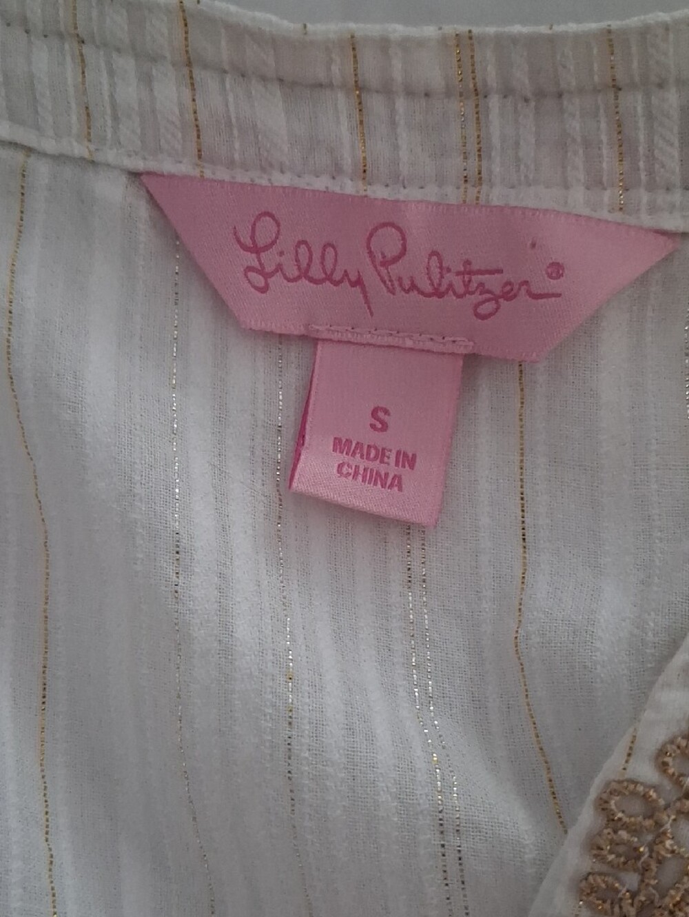Lilly Pulitzer White Tunic with Gold Pinstripes - Picture 6 of 8